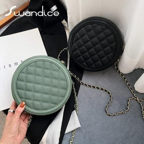Real Genuine Leather Quilted Chain Round Circle Crossbody Messenger Shoulder Bags Mini Handbags Women Female 2020 Purse