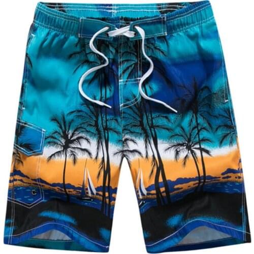 Men Swimming Shorts Summer Water Sports Beach Shorts Coconut Tree Print Trunks Casual Quick-Dry Board Shorts Swimwear