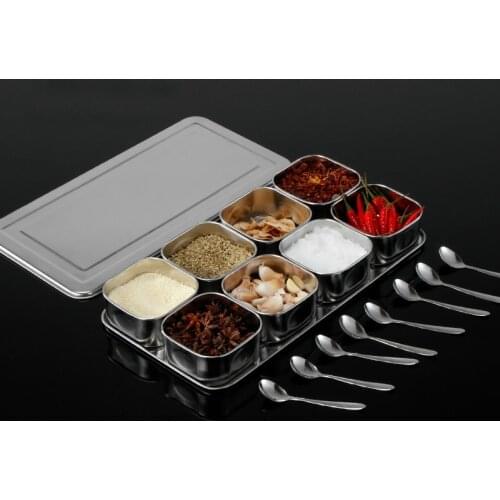 Stainless steel 6 grid 8 grid seasoning box set with lid seasoning storage tank food sample display box ZP7191121