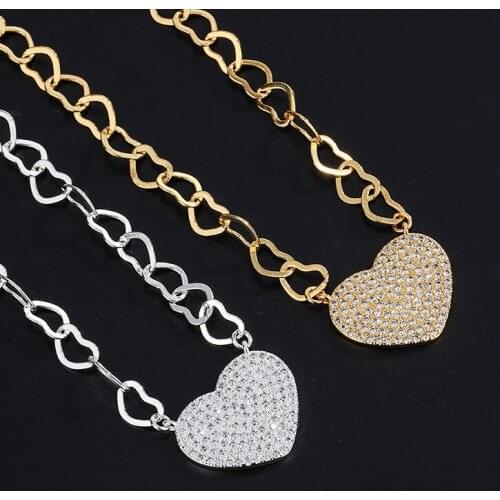 Funmode White Gold Color New Big Link Chain Micro CZ Pave Charm Pendant Necklace For Women Accessories Jewelry FN226