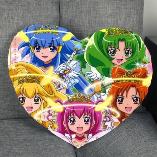 New Arrival Smile Precure! Pillowcase Heart Shape Satin Fabric Pillow Cover For Home Bedroom Wedding Decorate Pillow Cases