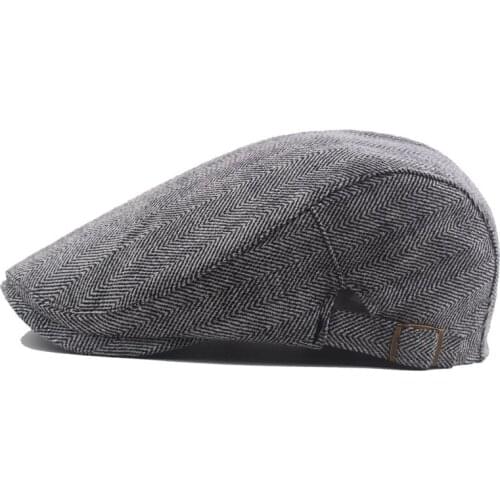 New Fashion Wholesale Big Headband Pure Cotton Beret Metal Buckle Adjustable Autumn and Winter Hat Mens Youth Stripe Beret