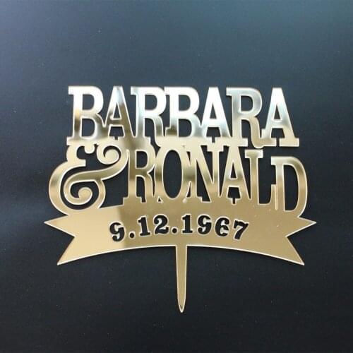 Personalized Arcylic Wedding Cake Topper Custom name and Date Acrylic Gold Mirror Party Cake Topper Wedding Decorations