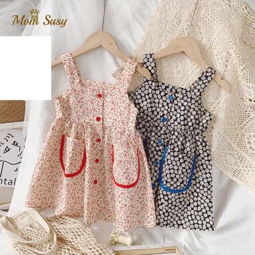 Girl Dress Flower Summer 2020 Toddler Baby Girl Floral Princess Dress Button Pocket Pastoral Sleeveless Vest Vestido 1-10Y