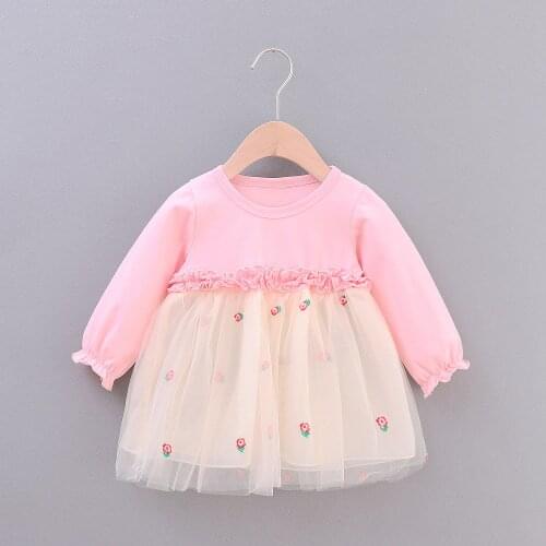 2019 Princess Infant Baby Girls Dress 4 Colors Flowers Print Lace Patchwork Long Sleeve Knee Length Tutu Dress Autumn Clothes