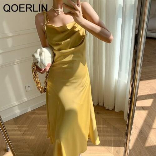 QOERLIN Gentle French Dress Lady Elegant Strap Summer Sleeveless Lace-Up Fold Strap Dress Women Plus Size Party Wedding Sundress