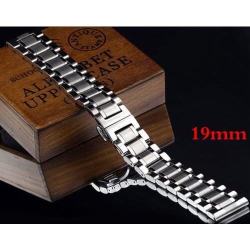 19mm Mens Silver Solid Stainless Steel Wrist Watch Band Strap Watchband Replace Band With 2 Spring Bars For Watches