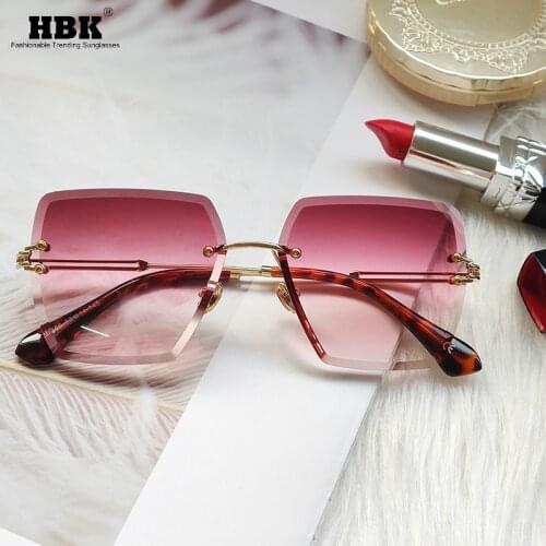 Square Rimless Sunglasses Women 2020 Summer Red Sun Glasses Frameless Fashion Luxury Brand Eyeglasses for Men UV400 Zonnebril