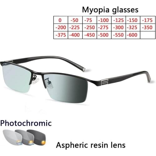 Myopia Sunglasses Photochromic Finished Men Women Myopia Eyeglasses Frame with color lens Sun glasses Myopia Eyewear -0.5 To 6.0