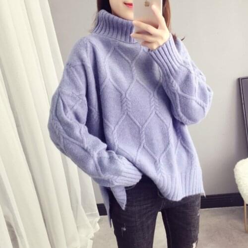 Turtleneck Sweater Women Thick Pullover Sweaters Long Sleeve Knit Loose Sweater Womens Jumper