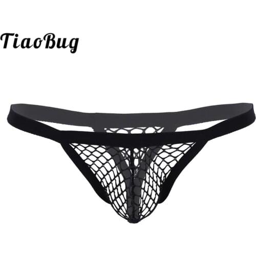 TiaoBug Low Rise Lingerie See Through Fishnet Bulge Pouch T-Back Thongs Bikini Briefs Men Hot Sexy Swimwear Underwear Underpants