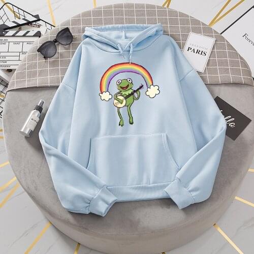 Hoodies for Girl Loose Harajuku Oversized Fleece Coat Sweatshirt Women Rainbow Frog Hoodies Pullover Sweatshirt with Hood Autumn