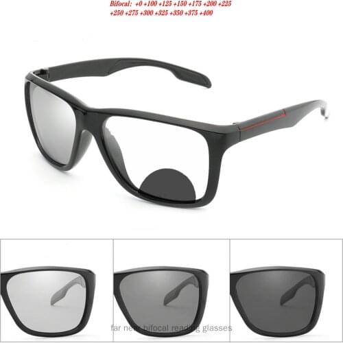 Outdoor Photochromic Bifocal Reading Glasses Multifocal Near Far Plastic Presbyopic Glasses for Men Sport Driving Sunglasses NX