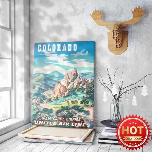 Vintage Travel City Poster, Colorado Wall Art, West Coast Empire and United Airlines Print Art, Retro Travel Poster, Home Decor