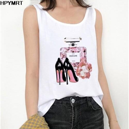 Perfume fresh high heels Print Sexy Camis Vest Sleeveless Streetwear Female Fashion Casual Tank Tops Clothing Summer Women Top
