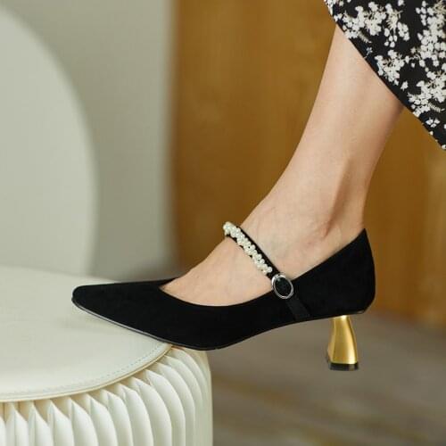 2020 spring and autumn new sling belt wild shallow mouth fashion womens shoes pointed high heels leather womens shoes X262