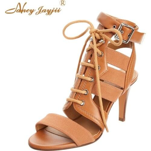 Gladiator Rome Shoes Women Sandals Adult Female Super High thin heel Cross-Tied Buckle Solid Fashion Novelty Casual Leisure 2019