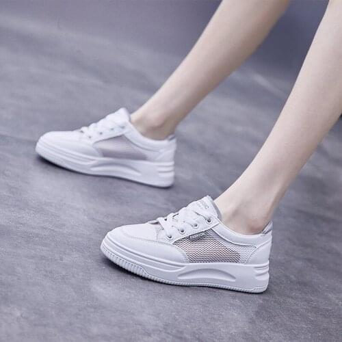 Womens Shoes 2021 Summer Comfort Platform Sneakers Women Mesh Breathable Casual White Shoes Ladies Non Slip Lace Up Trainers