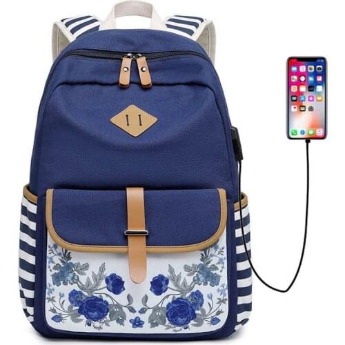 Hot Women USB charging laptop backpack for teenage students girls school backpack book bag Printing Female Canvas Backpacks