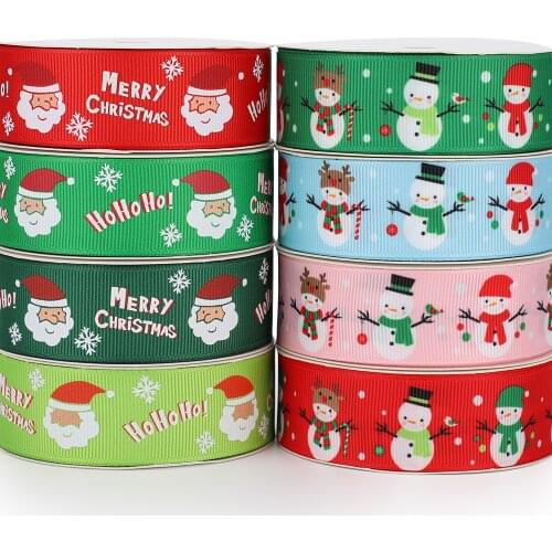 10Yards 1'' 25MM Christmas Day Snow Printed Grosgrain Ribbon Hair Bows Gift DIY Handmade Materials Holiday Party Decorations