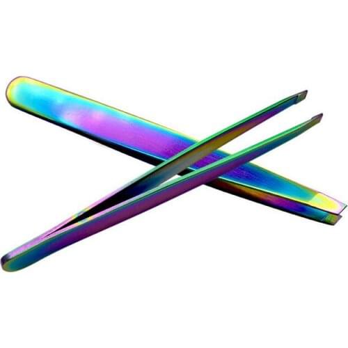 100pcs Angled Slanted Eyebrow Tweezers Stainless Steel Face Hair Removal Eye Brow Trimmer Eyelash Clip Cosmetic Makeup