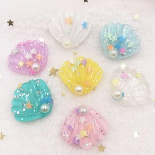 40PCS Glitter Colorful Pearl Paillette shell Flat Back Cabochon stone ornament Home figurines craft DIY scrapbook OW89