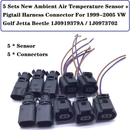 5 * New Ambient Air Temperature Sensor + Pigtail Harness Connector Plug For 99-05 VW Golf Jetta Beetle 1J0919379A / 1J0973702