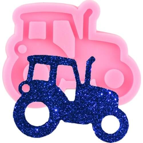 Shiny Glossy Tractor Keychain Silicone Mold Car Necklace Jewelry Epoxy Resin Molds DIY Craft Charms Pendant Polymer Clay Mould