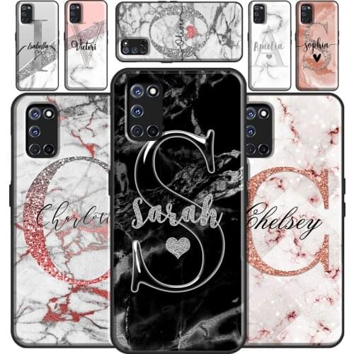 Glitter Rose Gold Marble Custom Name Initials Case For OPPO A91 A83 A3S A5S A1K A52 A72 A31 A53 A5 A9 2020 Find X3 Pro A15 Cover