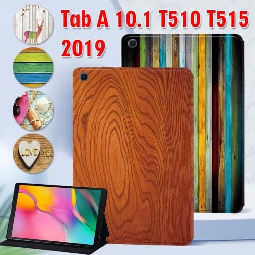 Tablet Case for Samsung Galaxy Tab A 10.1" 2019 PU Leather Wood Grain Series Fashion Pattern Stand Cover Capa for SM-T510/T515
