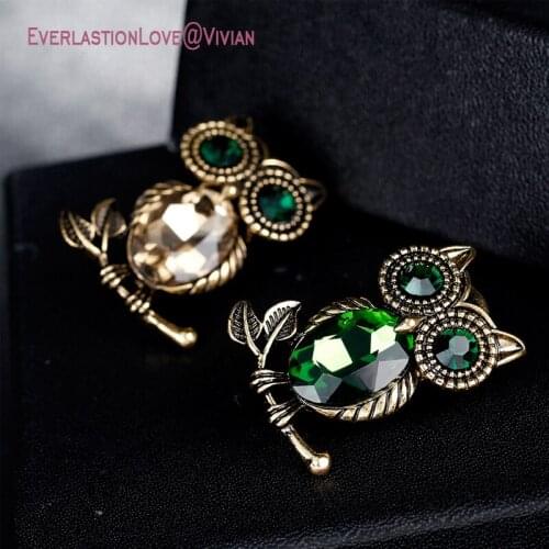 Coloured Artificial enamel color of gold brooch of Owl for women animal head pin collar personality Vintage men jewelry