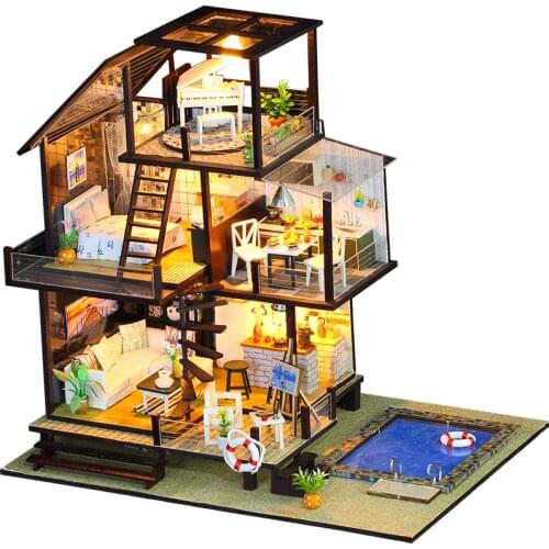 Doll House Wooden Furniture Diy House Miniature Box Puzzle Assemble 3D Miniaturas Dollhouse Kits Toys For Children Birthday Gift