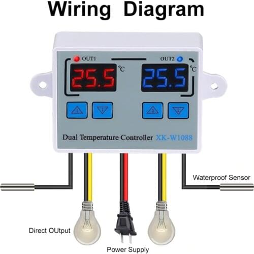 Dual Digital Thermostat Temperature Controller Two Relay Output Thermoregulator for incubator Heating Cooling XK-W1088