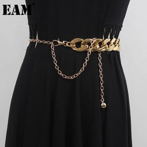 [EAM] Gold Metal Chain Irregular Thick Long Belt Personality Women New Fashion Tide All-match Spring Autumn 2021 1DD8427