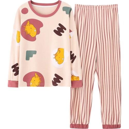 Ins Cotton Pajamas Female Students Korean Version of Long-sleeved Loungewear Can Be Worn Outside Cute Suit Spring and Autumn