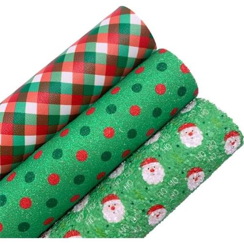 Snowman Polka Dots Printed Glitter Leather Fabric Tartan Printed Synthetic Leather with Felt Backing For BOWS DIY 21X29CM G558