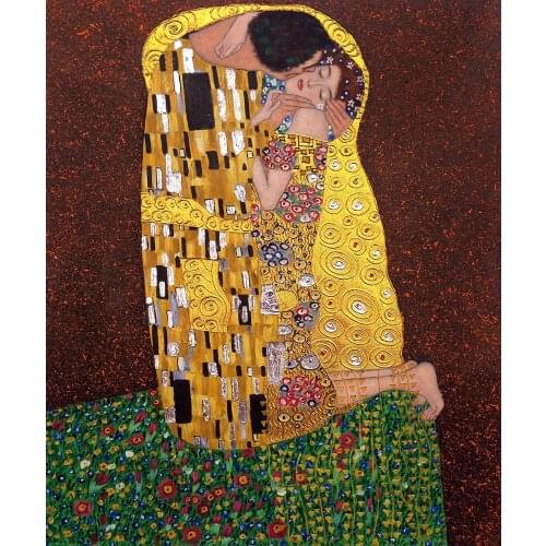 Handmade Wall Painting on Canvas, The Kiss by Gustav Klimt, Abstract Modern Canvas Arts, Figure Oil Painting for Bedroom
