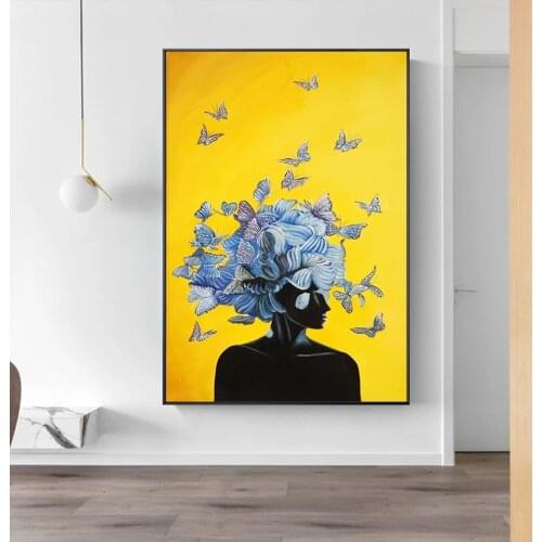 HD Prints African Girl Black Women Poster Butterfly Wall Art Canvas Oil Painting Home Modern Living Room Decoration
