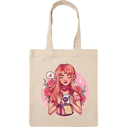 Harajuku Classic Large Capacity Canvas Shoulder Bag for Women Fun New Summer Devil Lettering Print Kawaii Foldable Shopping Bag