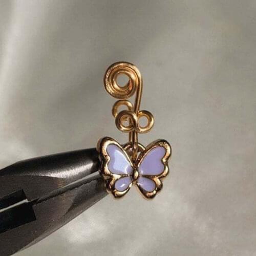 Fashion Goth Butterfly Copper Wire Spiral Fake Piercing Nose Ring Punk Gold Color Clip Nose Ring Ear Clip Cuff Body Jewelry