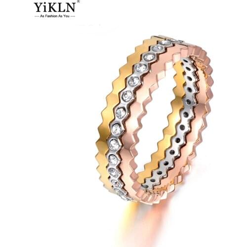 YiKLN Original Design Romantic 3 In 1 Engagement Rings For Lovers Titanium Steel 3 Gold Color Wedding Ring Jewlery YR17144
