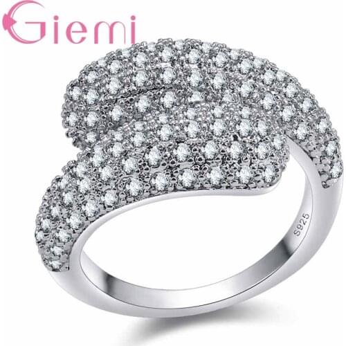 925 Sterling Silver Graceful Simple Curved Geometric Crystal Ring for Stylish Womens Party Shopping Accessories