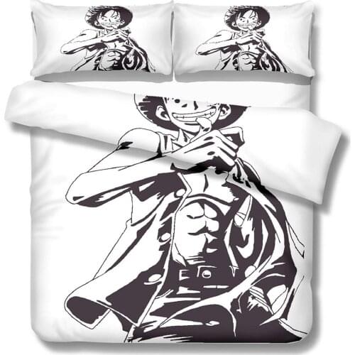 Japan One Piece Anime Bedding Set for Kids Balck and White Duvet Cover Monkey D Luffy Print Bed Linen 3D Quilt Double Bed Cover