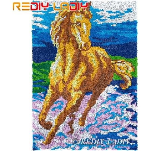 Latch Hook Kits DIY Carpet Rug Horse Wave Plush Wall Tapestry Kits Crochet Floor Mat Chunky Yarn Cushion Hobby & Crafts 58*87cm