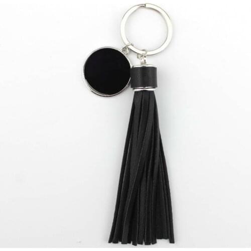 Leather Fringe Tassel Keychains for Women Enamel Monogram Disc Custom Personalized Key Rings Accessories Girl Gift