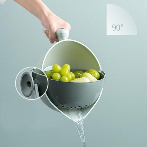 Kitchen Double Drain Basket Bowl Handheld Colander Rice Wash Drain Basket Strainer Container Vegetable Cleaning Colander Tool