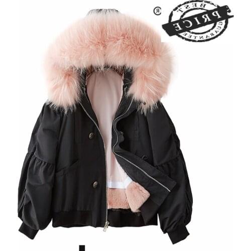 Fur Coat Real Female Natural Rex Rabbit Fur Liner Large Raccoon Fur Hooded Jacket Winter Coat Women 2021 Warm Tops Hiver a16a2