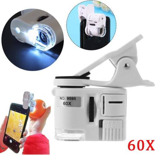 60X Mobile Phone Microscope Magnifier Universal LED Instrument Macro Lens Optical Zoom With Micro Camera Clip Optical Instrument