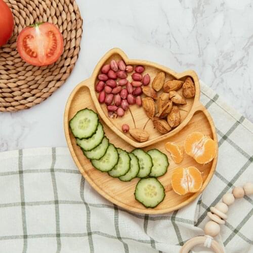 Cute Fox Bamboo Baby Feeding Bowl Dinner Plate Kids Feeding Dinnerware With Silicone Suction Cup Tableware Gift Food Grade