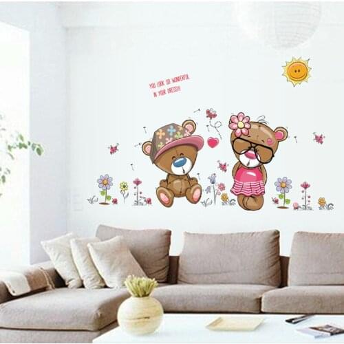 Cute bear childrens room kindergarten wall decoration mural bedroom living room decoration wall stickers wallpaper